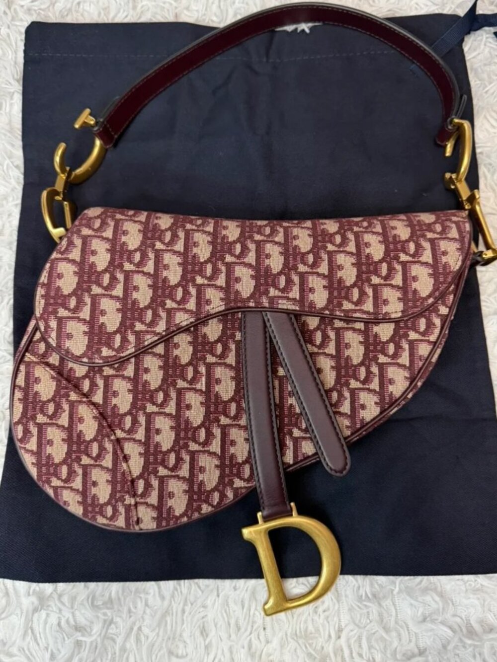CHRISTIAN DIOR Oblique Saddle Bag in Burgundy